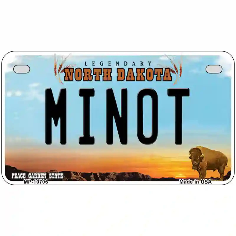 Minot North Dakota Metal Novelty License Plate 7" x 4" (MP)