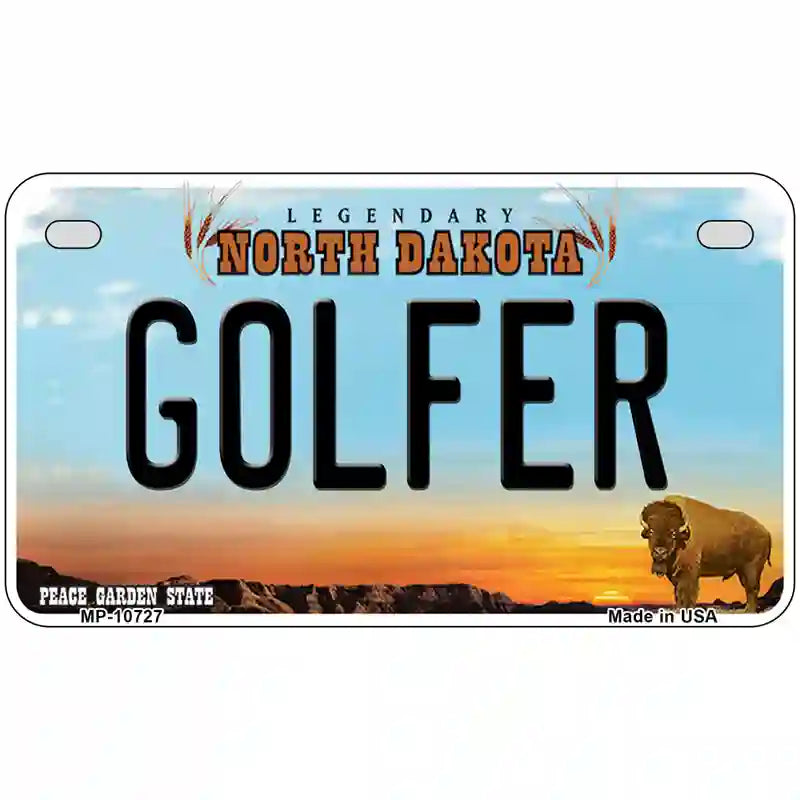 Golfer North Dakota Metal Novelty License Plate 7" x 4" (MP)