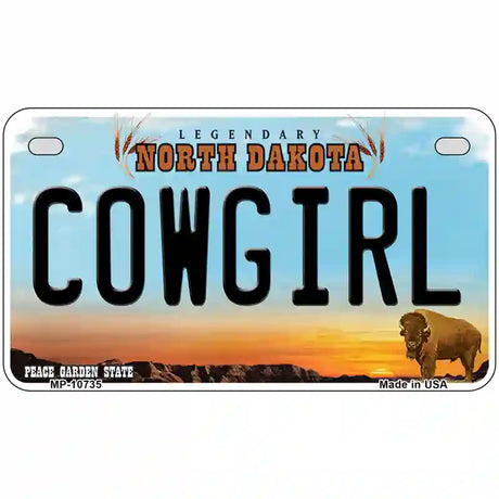 Cowgirl North Dakota Metal Novelty License Plate 7" x 4" (MP)