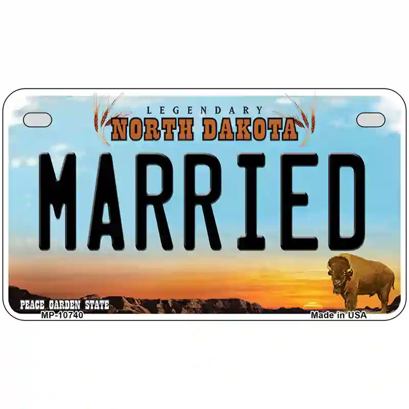 Married North Dakota Metal Novelty License Plate 7" x 4" (MP)