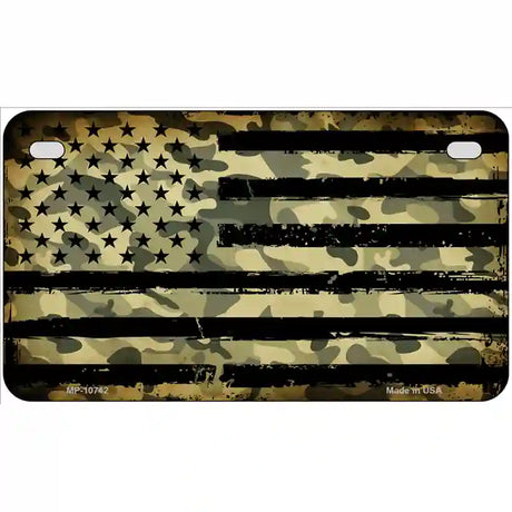 Camo American Flag Novelty Metal License Plate 7" x 4" (MP)