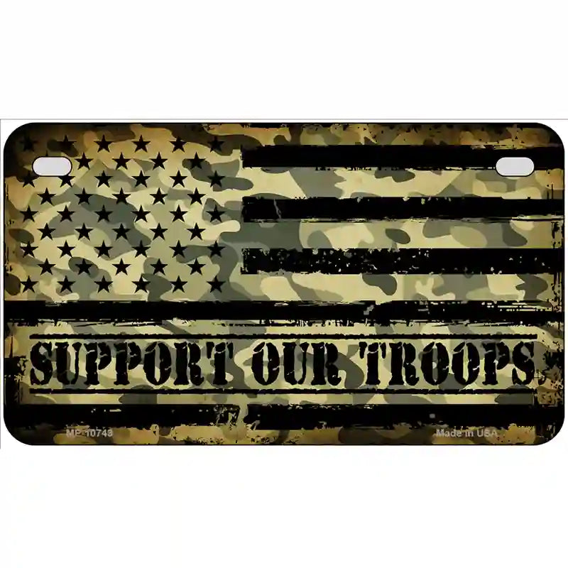 Camo American Flag Support Troops Novelty Metal License Plate 7" x 4" (MP)