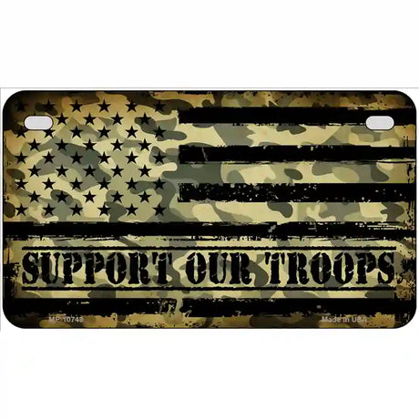 Camo American Flag Support Troops Novelty Metal License Plate 7" x 4" (MP)