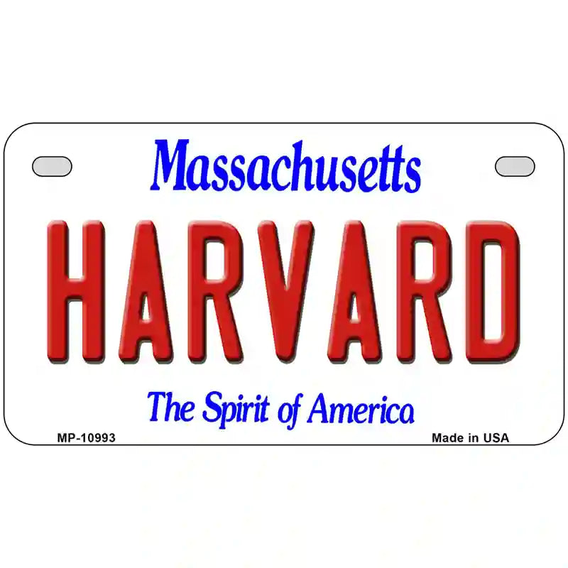 Harvard Massachusetts Metal Novelty License Plate 7" x 4" (MP)