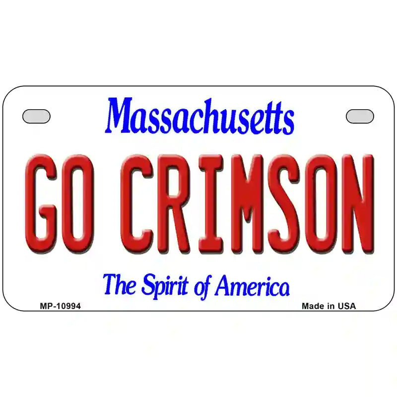 Go Crimson Massachusetts Metal Novelty License Plate 7" x 4" (MP)