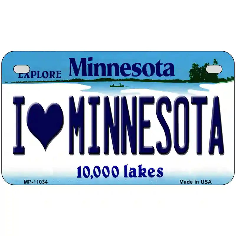 I Love Minnesota Metal Novelty License Plate 7" x 4" (MP)