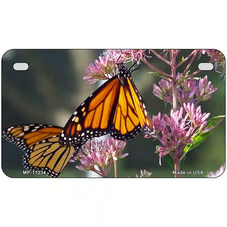 Butterfly Monarch On Flower Novelty Metal License Plate 7" x 4" (MP)