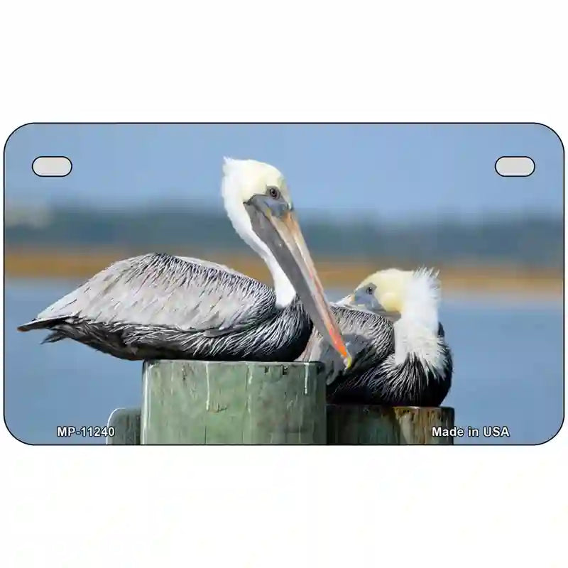 Pelican Two On Pier Novelty Metal License Plate 7" x 4" (MP)