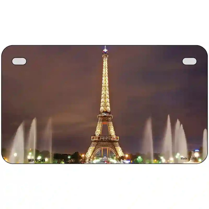 Eiffel Tower Night With Fountain Novelty Metal License Plate 7" x 4" (MP)