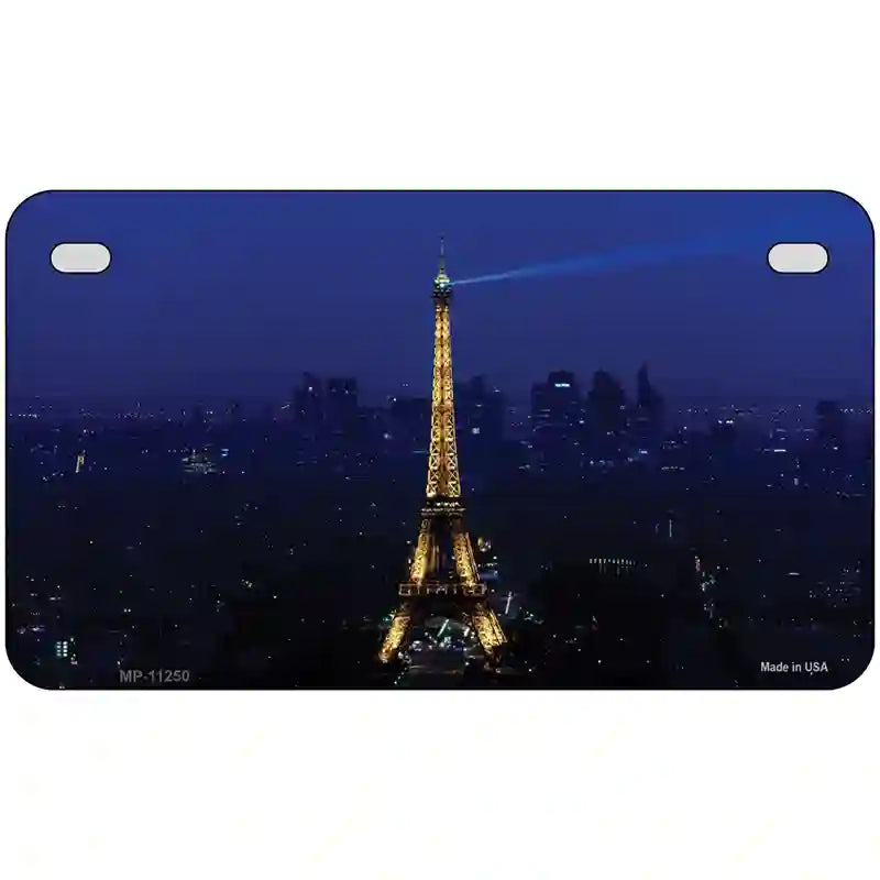 Eiffel Tower Night With City Skyline Novelty Metal License Plate 7" x 4" (MP)