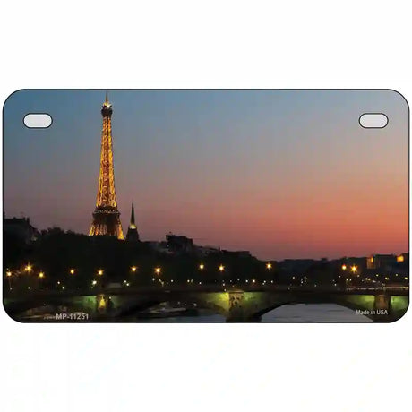 Eiffel Tower Night With River and Bridge Novelty Metal License Plate 7" x 4" (MP)