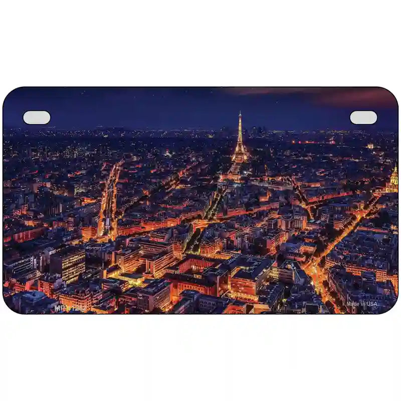 Paris At Night Eiffel Tower In Center Novelty Metal License Plate 7" x 4" (MP)