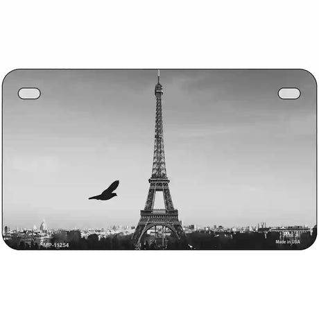 Eiffel Tower Black and White With Bird Novelty Metal License Plate 7" x 4" (MP)