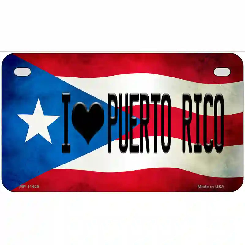 I Love Puerto Rico Flag License Plate Metal Novelty 7" x 4" (MP)