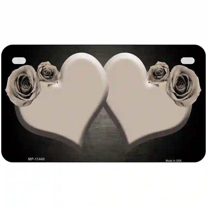 Hearts Over Roses In Tan Novelty License Plate 7" x 4" (MP)