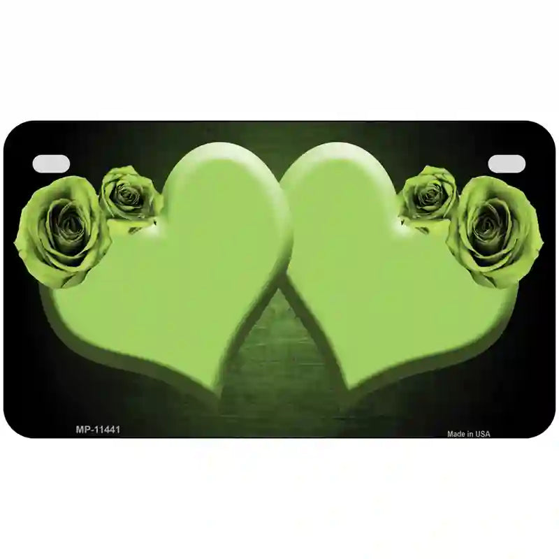 Hearts Over Roses In Lime Green Novelty License Plate 7" x 4" (MP)