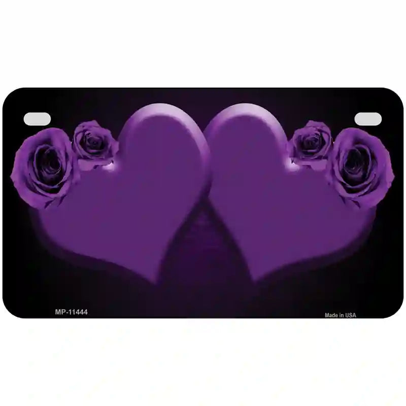 Hearts Over Roses In Purple Novelty License Plate 7" x 4" (MP)