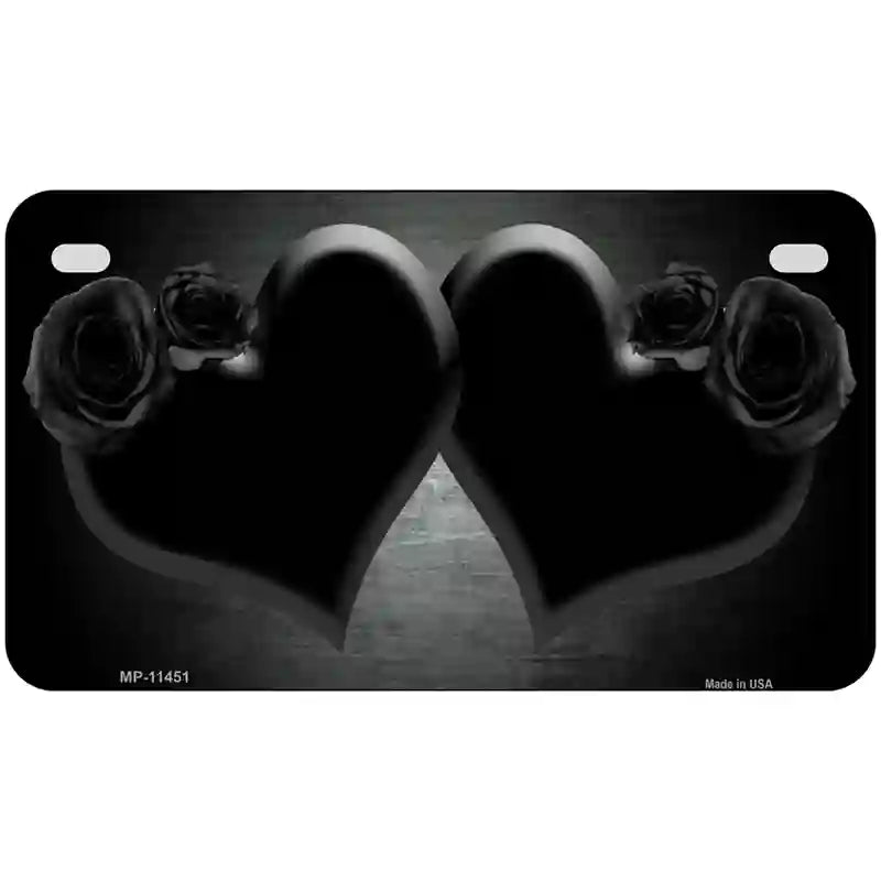 Hearts Over Roses In Black Novelty License Plate 7" x 4" (MP)