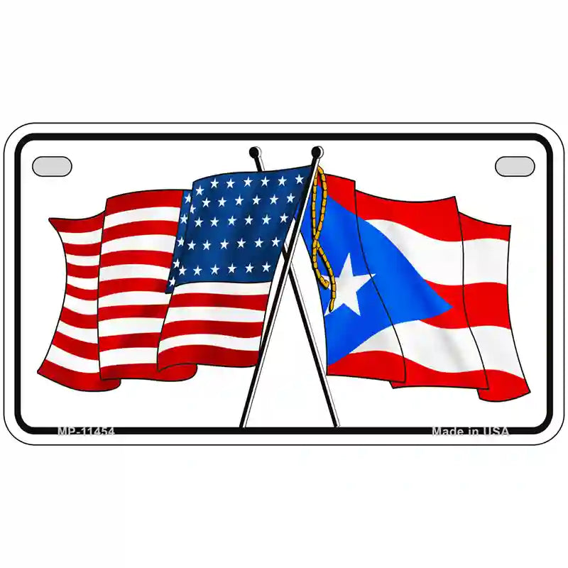 Puerto Rico Crossed US Flag License Plate 7" x 4" (MP)