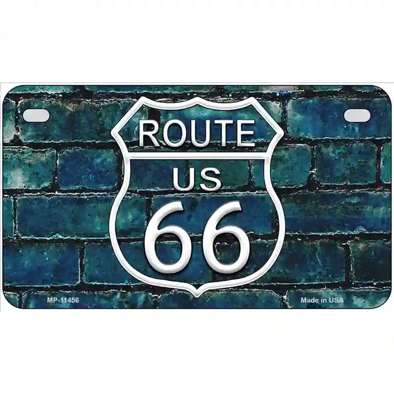 Route 66 Blue Brick Wall Novelty License Plate 7" x 4" (MP)