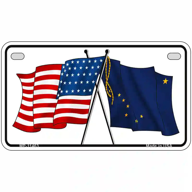 Alaska Crossed US Flag License Plate 7" x 4" (MP)