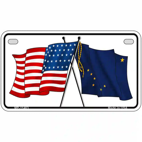 Alaska Crossed US Flag License Plate 7" x 4" (MP)