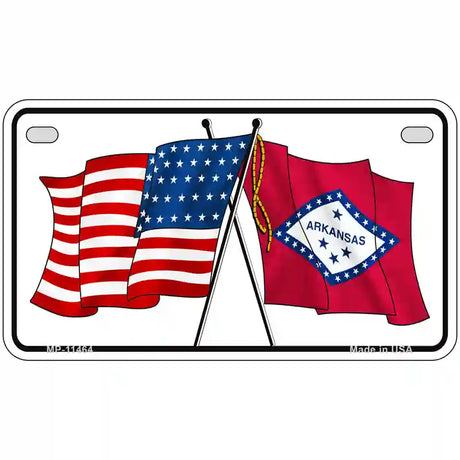 Arkansas Crossed US Flag License Plate 7" x 4" (MP)