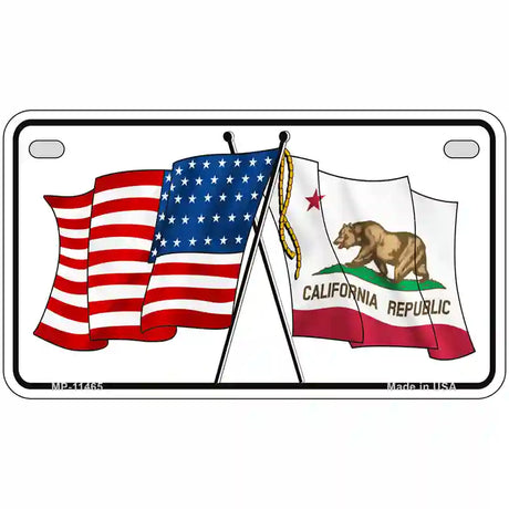 California Crossed US Flag License Plate 7" x 4" (MP)