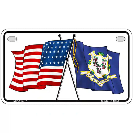 Connecticut Crossed US Flag License Plate 7" x 4" (MP)