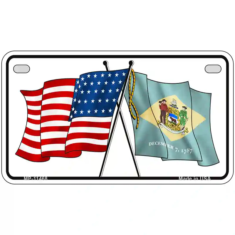 Delaware Crossed US Flag License Plate 7" x 4" (MP)