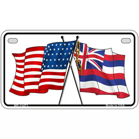 Hawaii Crossed US Flag License Plate 7" x 4" (MP)