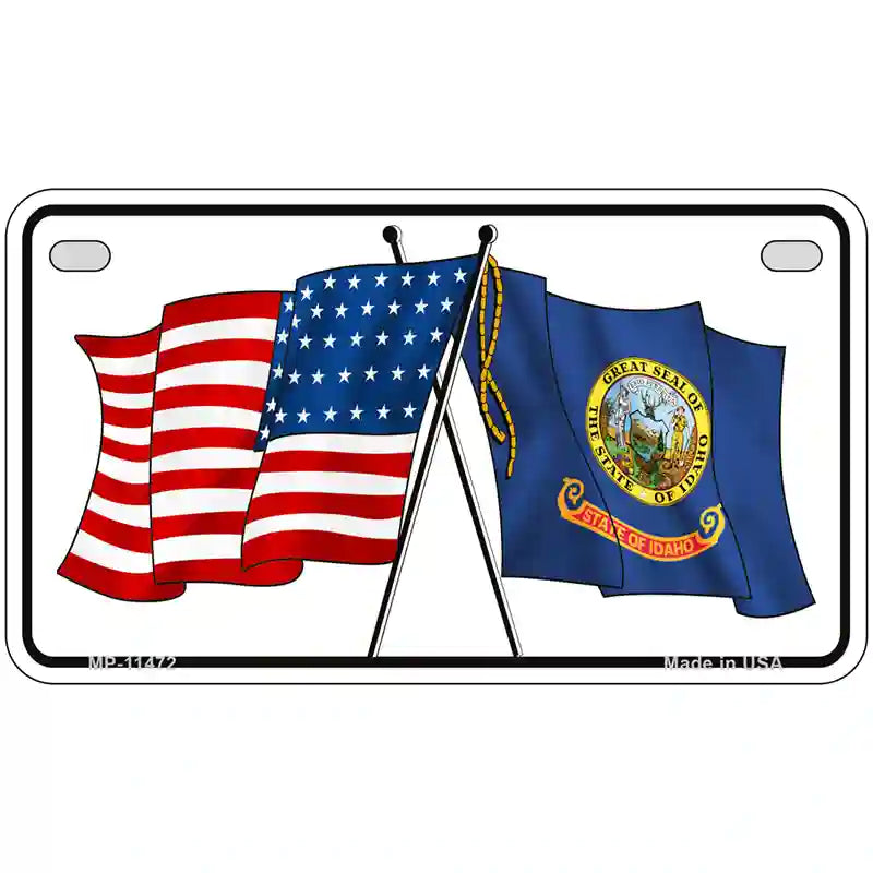 Idaho Crossed US Flag License Plate 7" x 4" (MP)