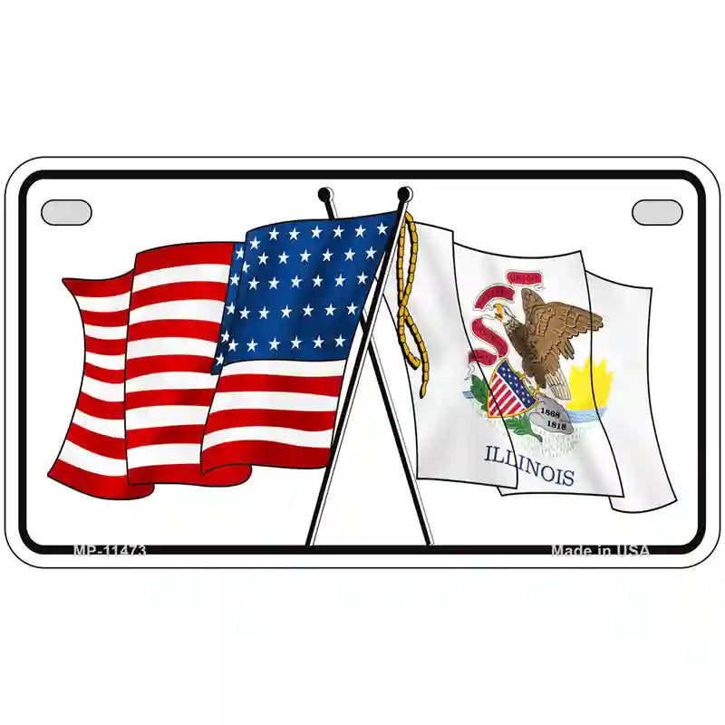 Illinois Crossed US Flag License Plate 7" x 4" (MP)