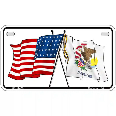 Illinois Crossed US Flag License Plate 7" x 4" (MP)