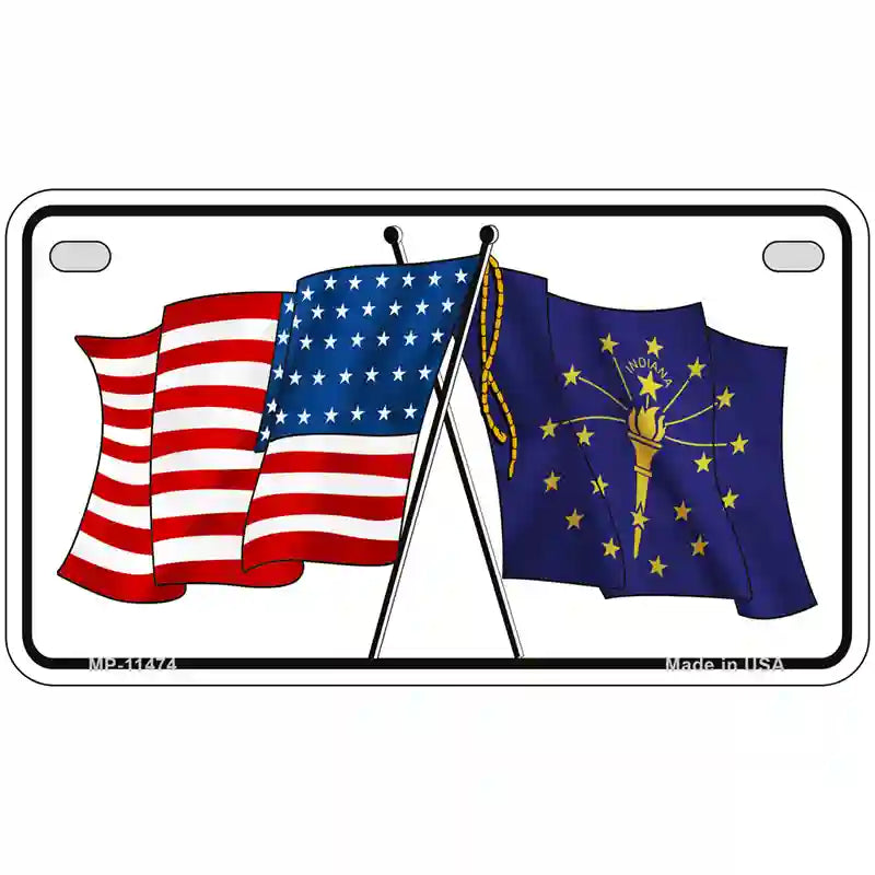 Indiana Crossed US Flag License Plate 7" x 4" (MP)