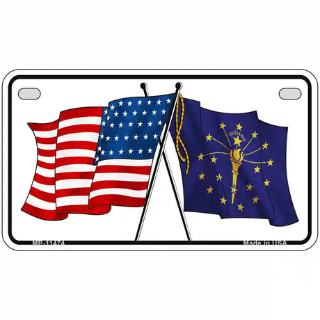 Indiana Crossed US Flag License Plate 7" x 4" (MP)