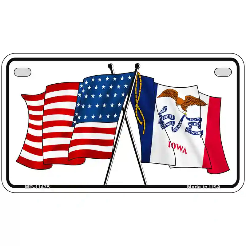 Iowa Crossed US Flag License Plate 7" x 4" (MP)