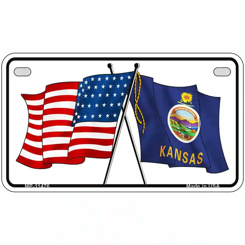 Kansas Crossed US Flag License Plate 7" x 4" (MP)