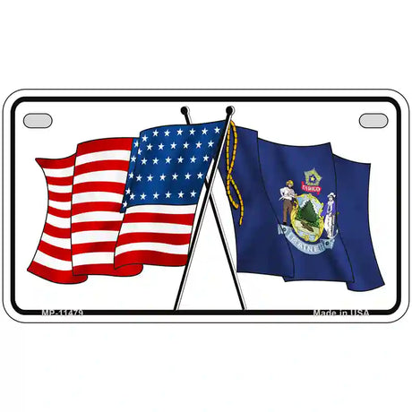 Maine Crossed US Flag License Plate 7" x 4" (MP)