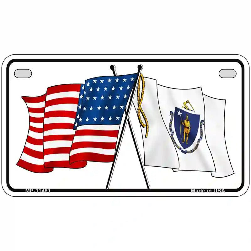 Massachusetts Crossed US Flag License Plate 7" x 4" (MP)