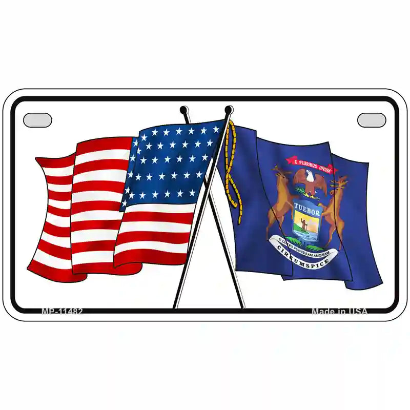 Michigan Crossed US Flag License Plate 7" x 4" (MP)