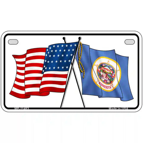 Minnesota Crossed US Flag License Plate 7" x 4" (MP)