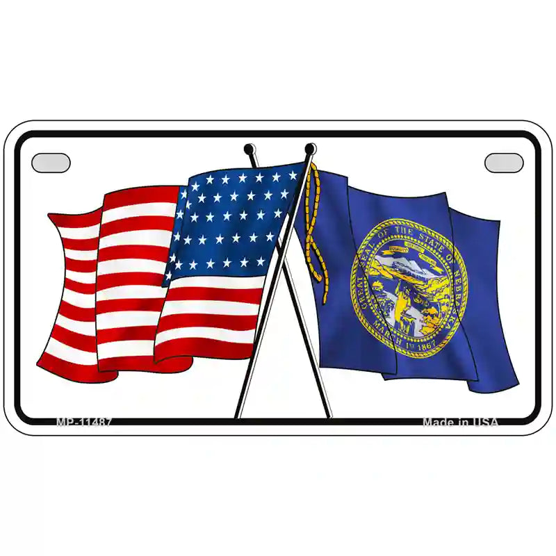 Nebraska Crossed US Flag License Plate 7" x 4" (MP)