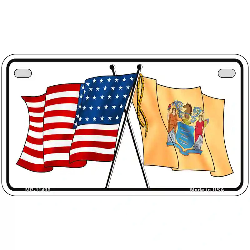 New Jersey Crossed US Flag License Plate 7" x 4" (MP)