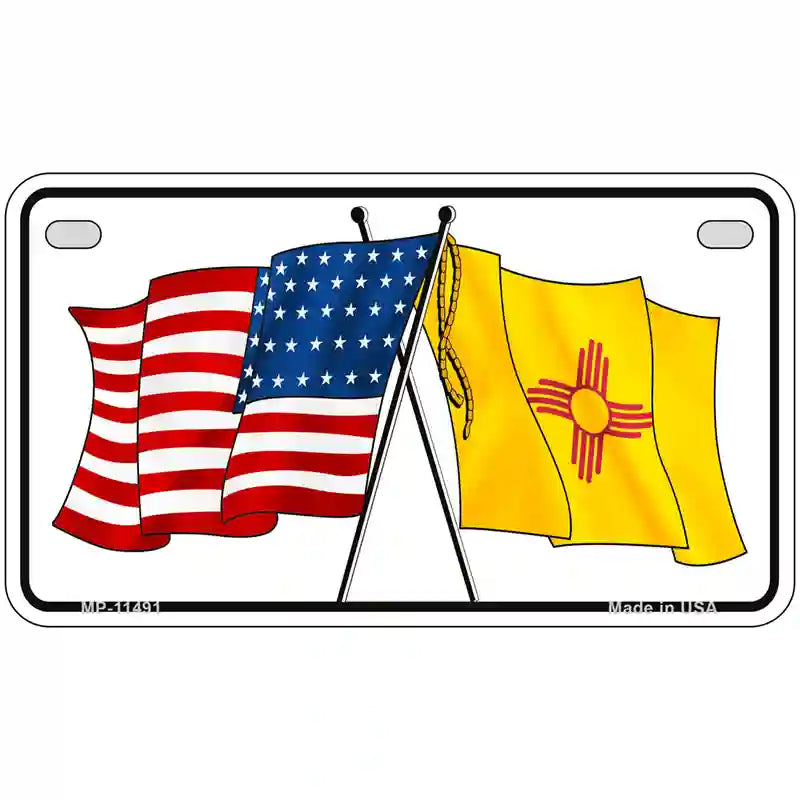 New Mexico Crossed US Flag License Plate 7" x 4" (MP)