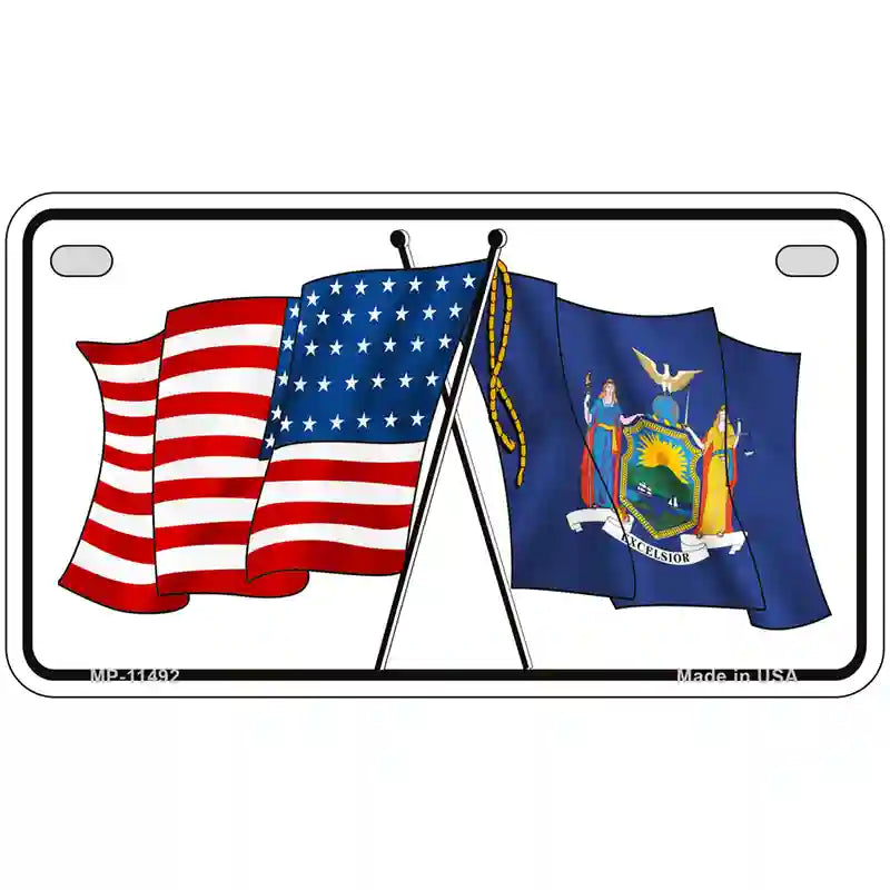 New York Crossed US Flag License Plate 7" x 4" (MP)