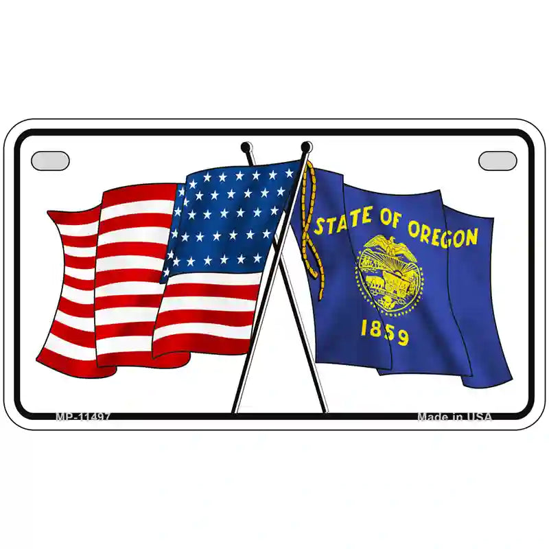 Oregon Crossed US Flag License Plate 7" x 4" (MP)