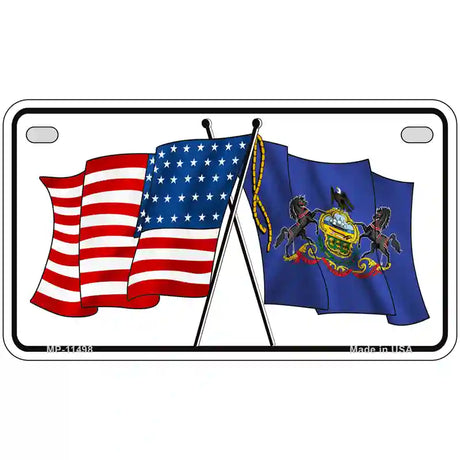 Pennsylvania Crossed US Flag License Plate 7" x 4" (MP)