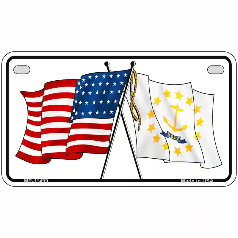 Rhode Island Crossed US Flag License Plate 7" x 4" (MP)