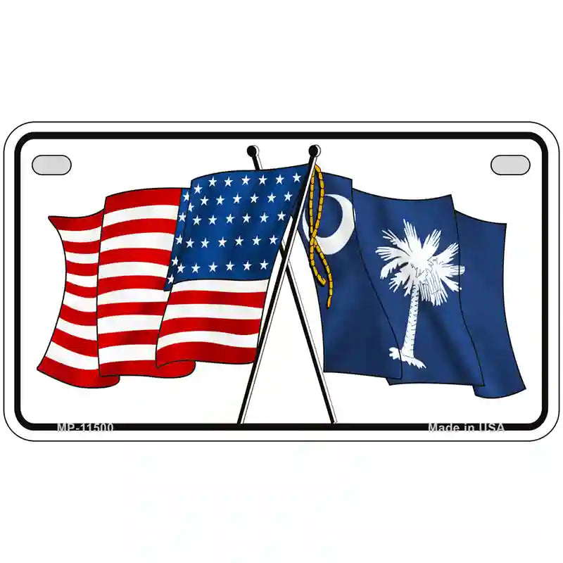 South Carolina Crossed US Flag License Plate 7" x 4" (MP)